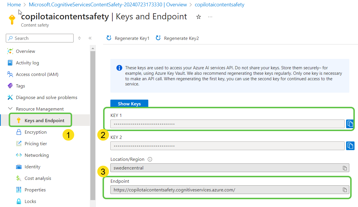Keys and Endpoint